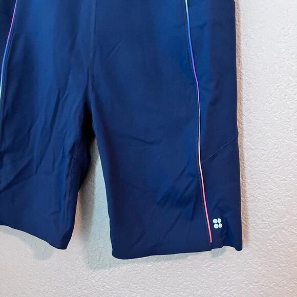 Sweaty Betty Power 9” Biker Shorts Navy Blue Rainbow Trim Pocket XL High Waist - Picture 4 of 8